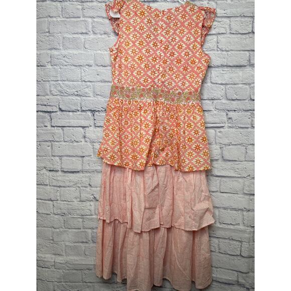 Marea The Fiesta Midi Dress Floral Embroidered Cotton Tiered Ruffle MED - NWT - Picture 4 of 5